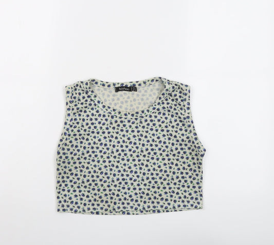 Boohoo Womens Beige Floral Polyester Cropped Tank Size 14 Round Neck
