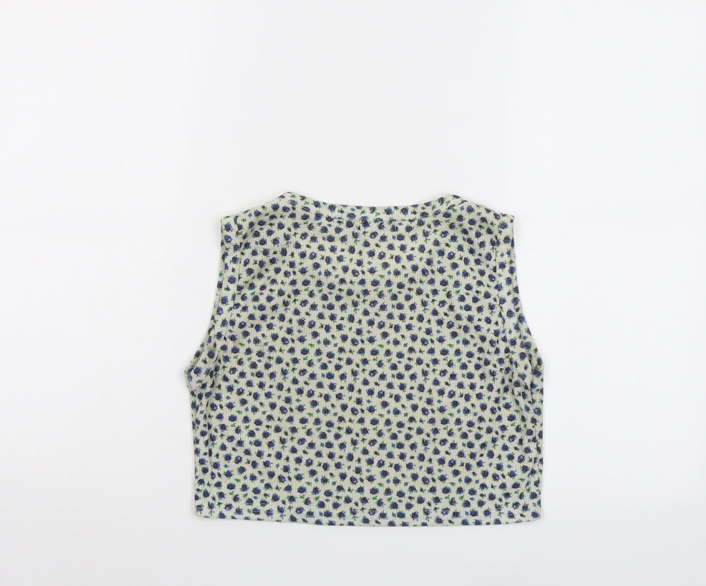 Boohoo Womens Beige Floral Polyester Cropped Tank Size 14 Round Neck