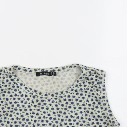 Boohoo Womens Beige Floral Polyester Cropped Tank Size 14 Round Neck