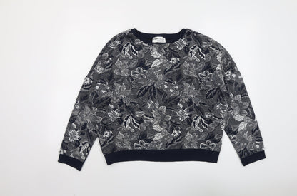 Zara Womens Blue Round Neck Floral Polyester Pullover Jumper Size M