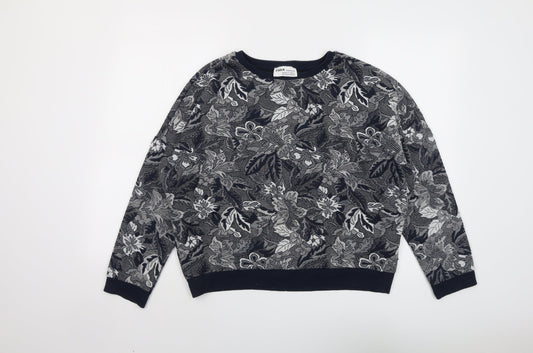 Zara Womens Blue Round Neck Floral Polyester Pullover Jumper Size M