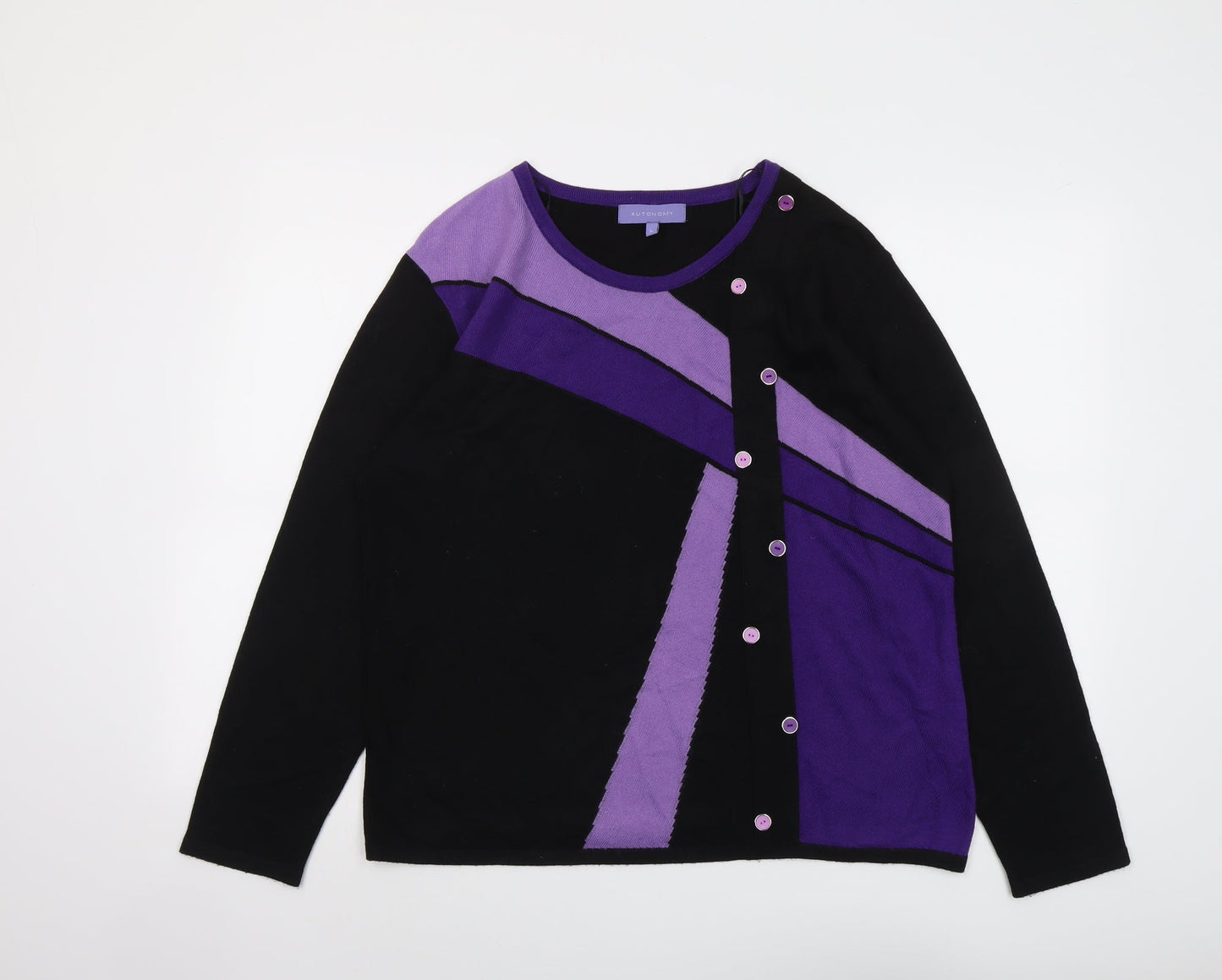 Autonomy Womens Black Round Neck Geometric Acrylic Pullover Jumper Size L