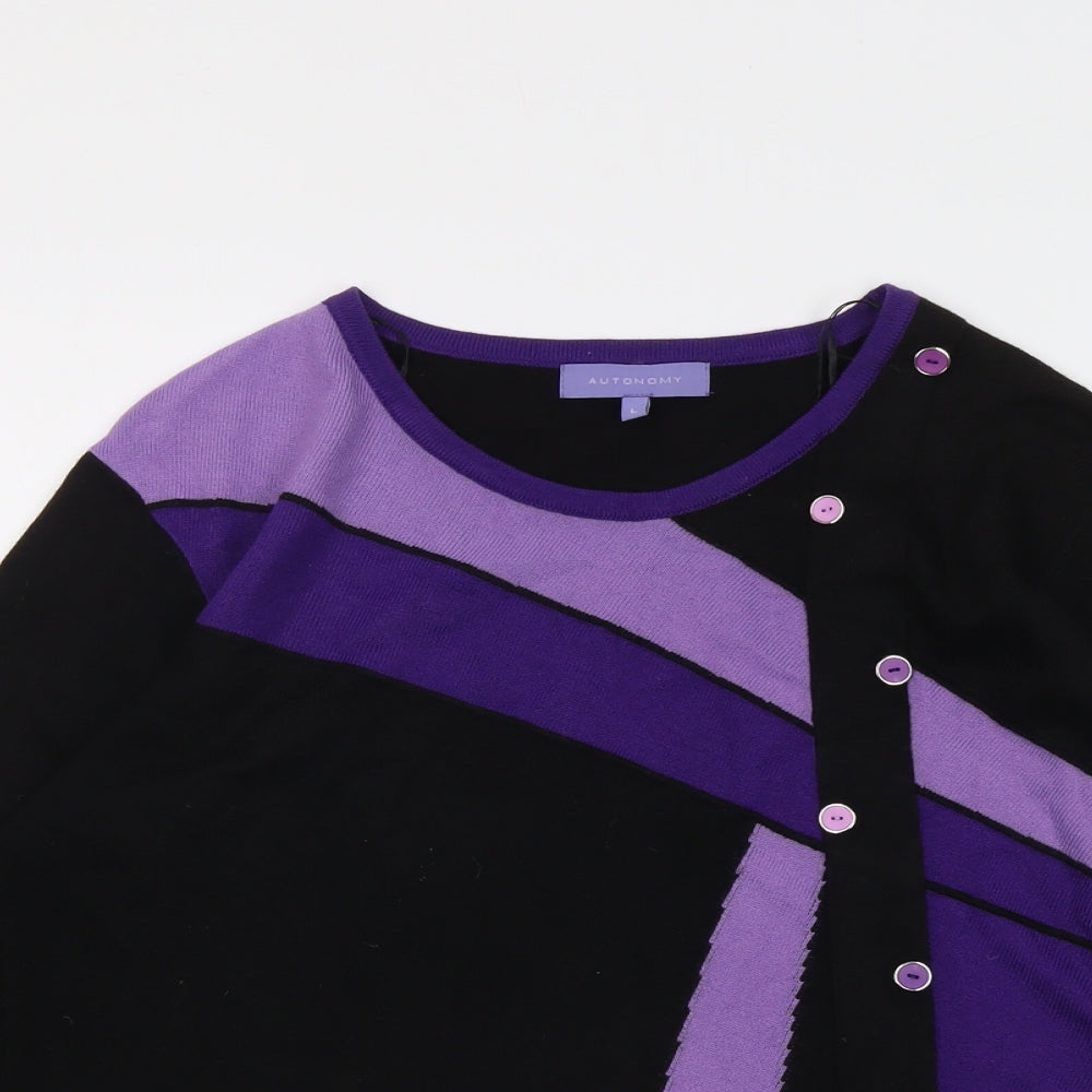 Autonomy Womens Black Round Neck Geometric Acrylic Pullover Jumper Size L