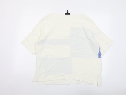 Marble Womens Ivory Round Neck Geometric Cotton Pullover Jumper Size S