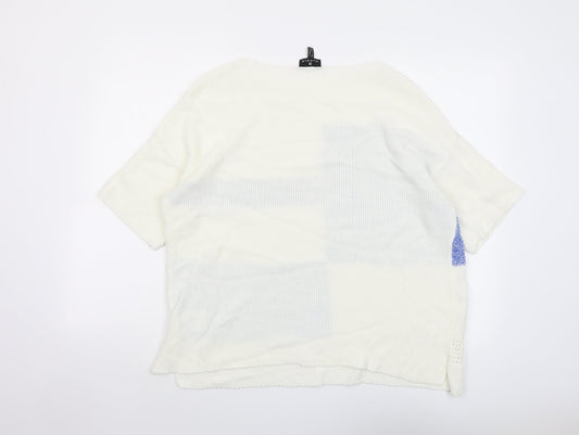 Marble Womens Ivory Round Neck Geometric Cotton Pullover Jumper Size S