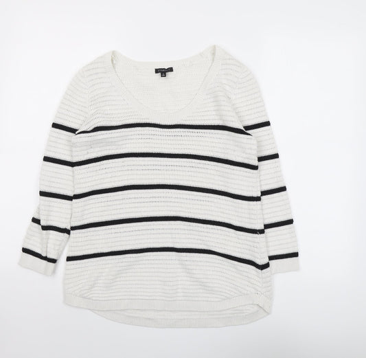 Dynamite Womens Grey Scoop Neck Striped Polyester Pullover Jumper Size M