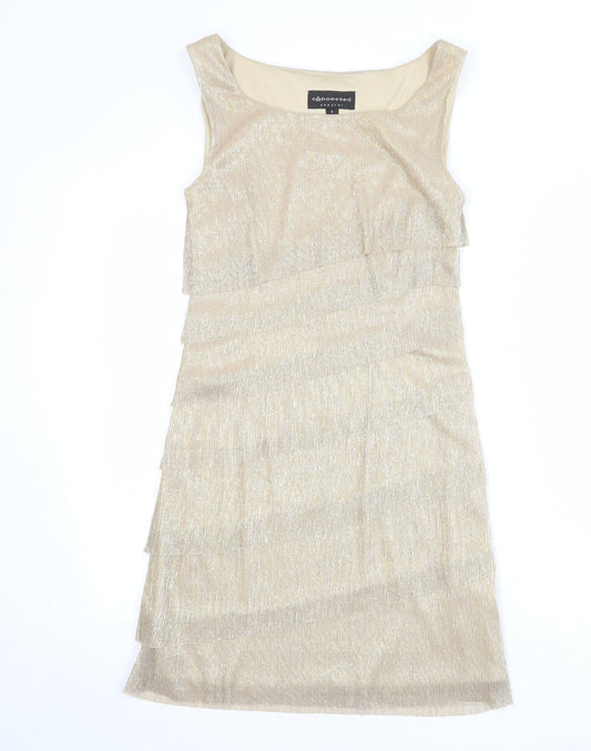 Connected Apparel Womens Gold Polyester Shift Size 6 Round Neck Pullover