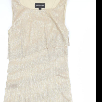 Connected Apparel Womens Gold Polyester Shift Size 6 Round Neck Pullover