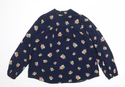 Marks and Spencer Womens Blue Floral Viscose Basic Blouse Size 10 V-Neck