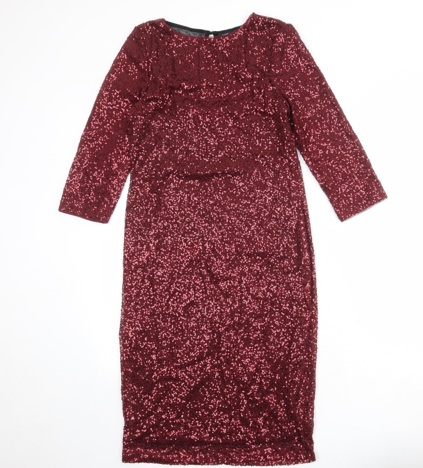 Oasis Womens Red Polyester A-Line Size M Round Neck Zip