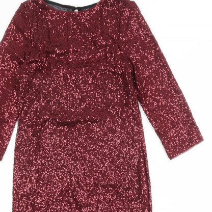 Oasis Womens Red Polyester A-Line Size M Round Neck Zip