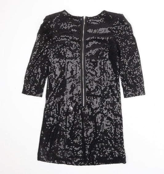 Influence Womens Black Polyester A-Line Size 12 Round Neck Zip