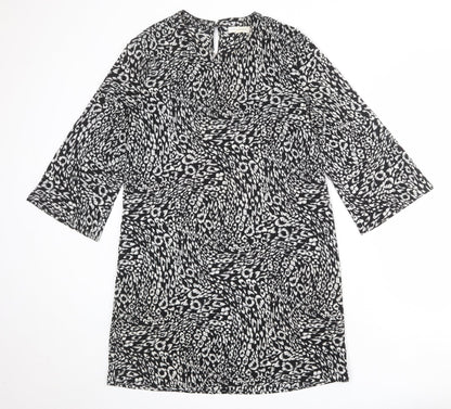 Moss Copenhagen Womens Black Animal Print Polyester A-Line Size S Round Neck Button - Leopard pattern