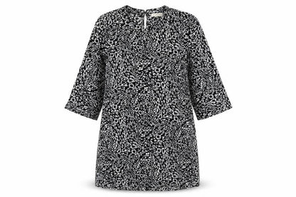 Moss Copenhagen Womens Black Animal Print Polyester A-Line Size S Round Neck Button - Leopard pattern