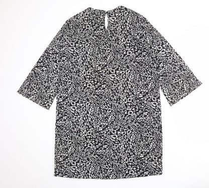 Moss Copenhagen Womens Black Animal Print Polyester A-Line Size S Round Neck Button - Leopard pattern