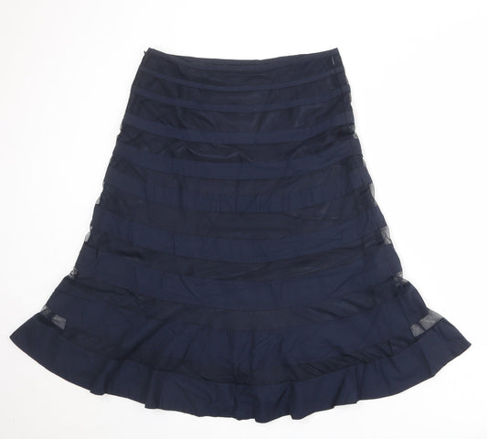 Per Una Womens Blue Striped Polyester Swing Skirt Size 14 Zip
