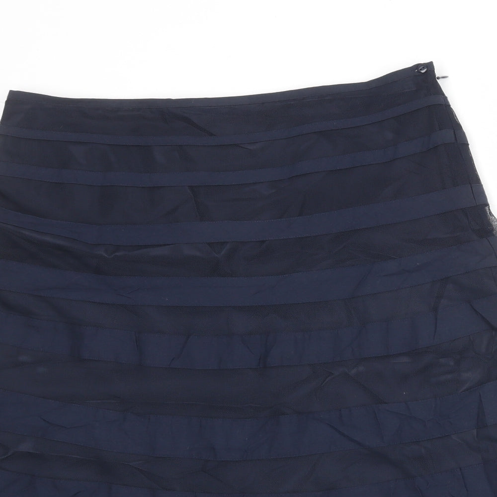Per Una Womens Blue Striped Polyester Swing Skirt Size 14 Zip