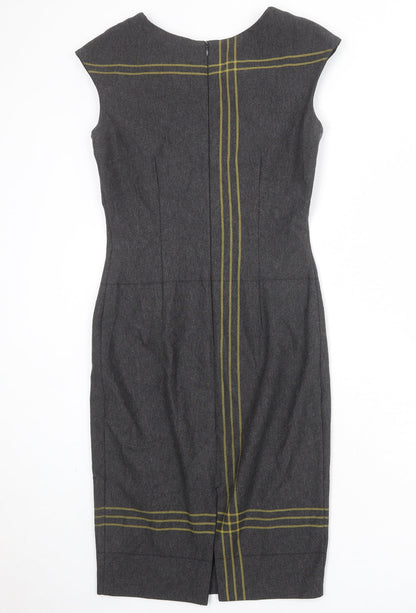Marks and Spencer Womens Grey Striped Polyester Shift Size 8 Round Neck Zip