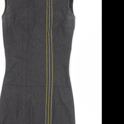 Marks and Spencer Womens Grey Striped Polyester Shift Size 8 Round Neck Zip