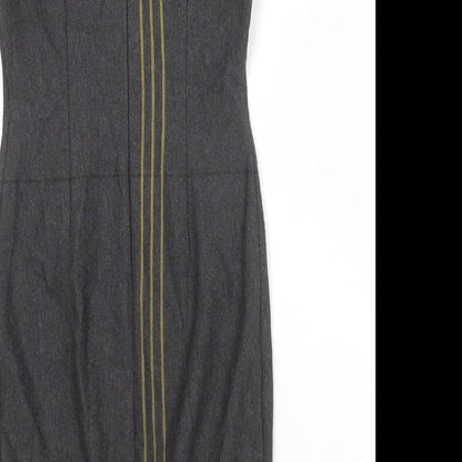 Marks and Spencer Womens Grey Striped Polyester Shift Size 8 Round Neck Zip