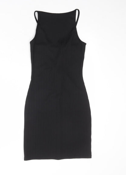 River Island Womens Black Polyester Bodycon Size 6 Boat Neck Lace Up