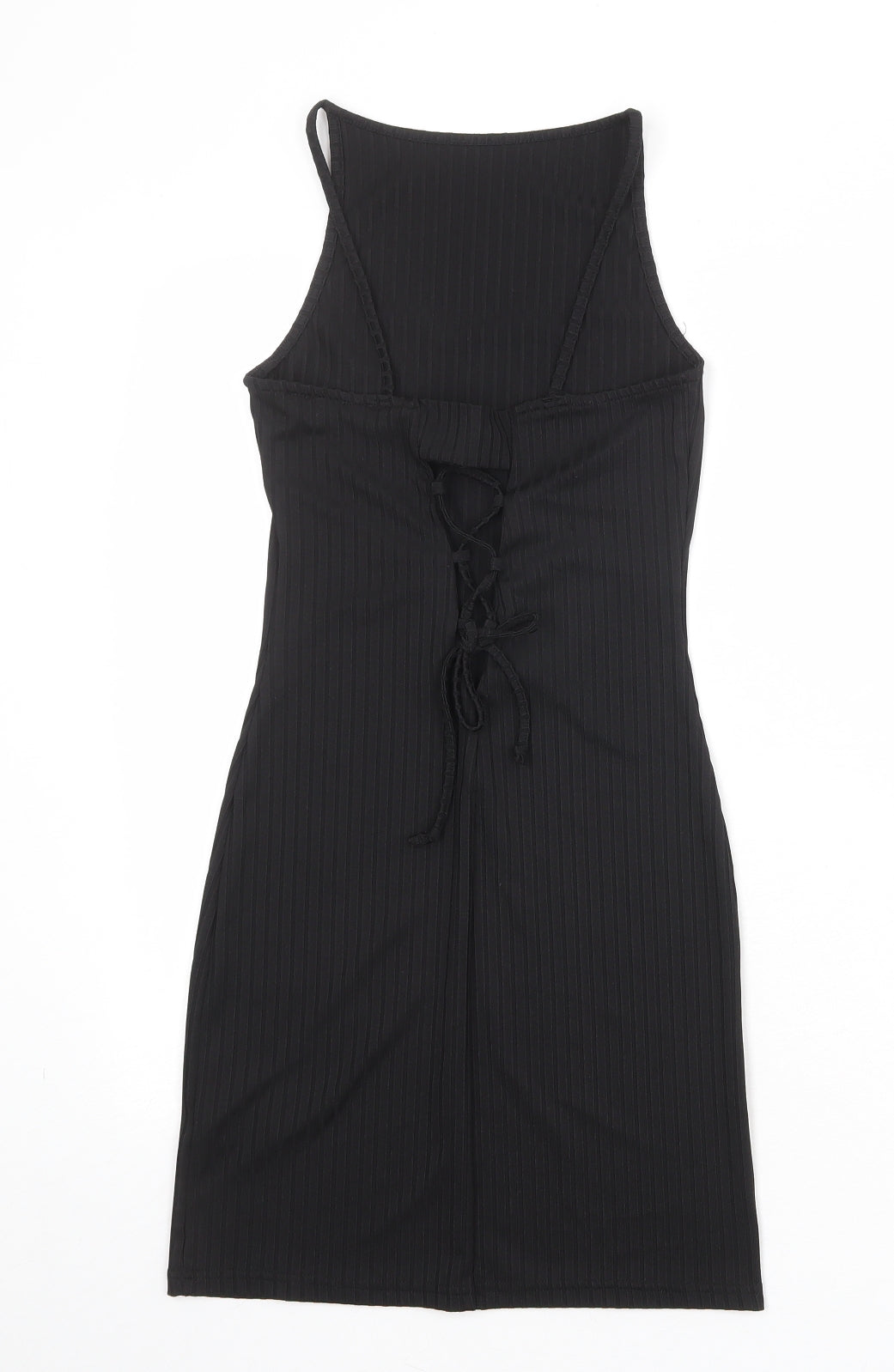 River Island Womens Black Polyester Bodycon Size 6 Boat Neck Lace Up