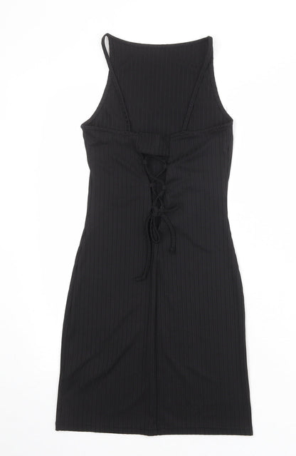 River Island Womens Black Polyester Bodycon Size 6 Boat Neck Lace Up