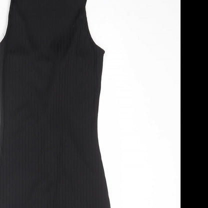 River Island Womens Black Polyester Bodycon Size 6 Boat Neck Lace Up