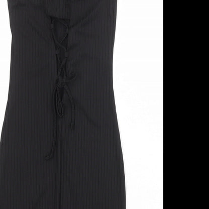 River Island Womens Black Polyester Bodycon Size 6 Boat Neck Lace Up