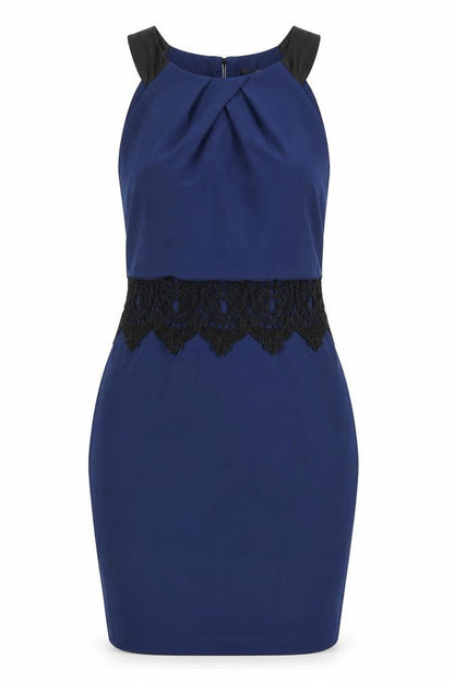 Lipsy Womens Blue Colourblock Polyester Bodycon Size 12 Round Neck Zip