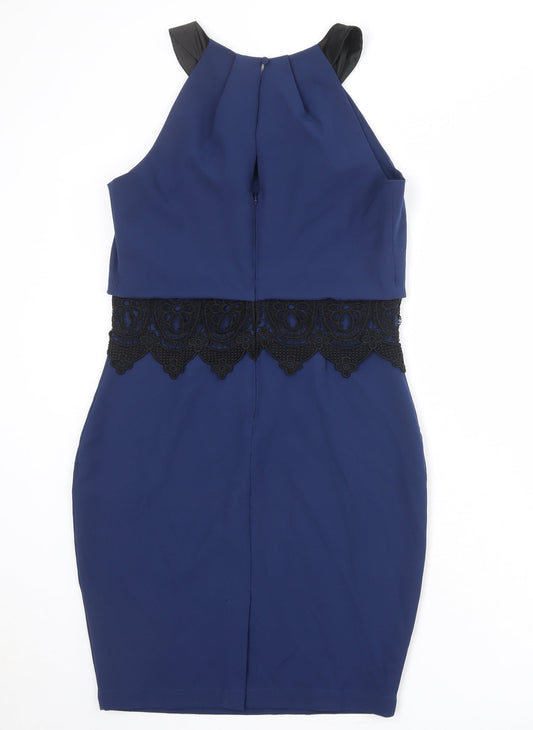 Lipsy Womens Blue Colourblock Polyester Bodycon Size 12 Round Neck Zip