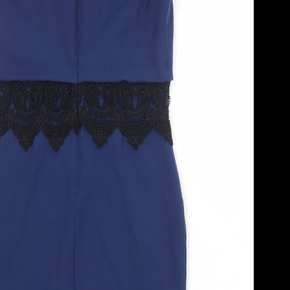 Lipsy Womens Blue Colourblock Polyester Bodycon Size 12 Round Neck Zip