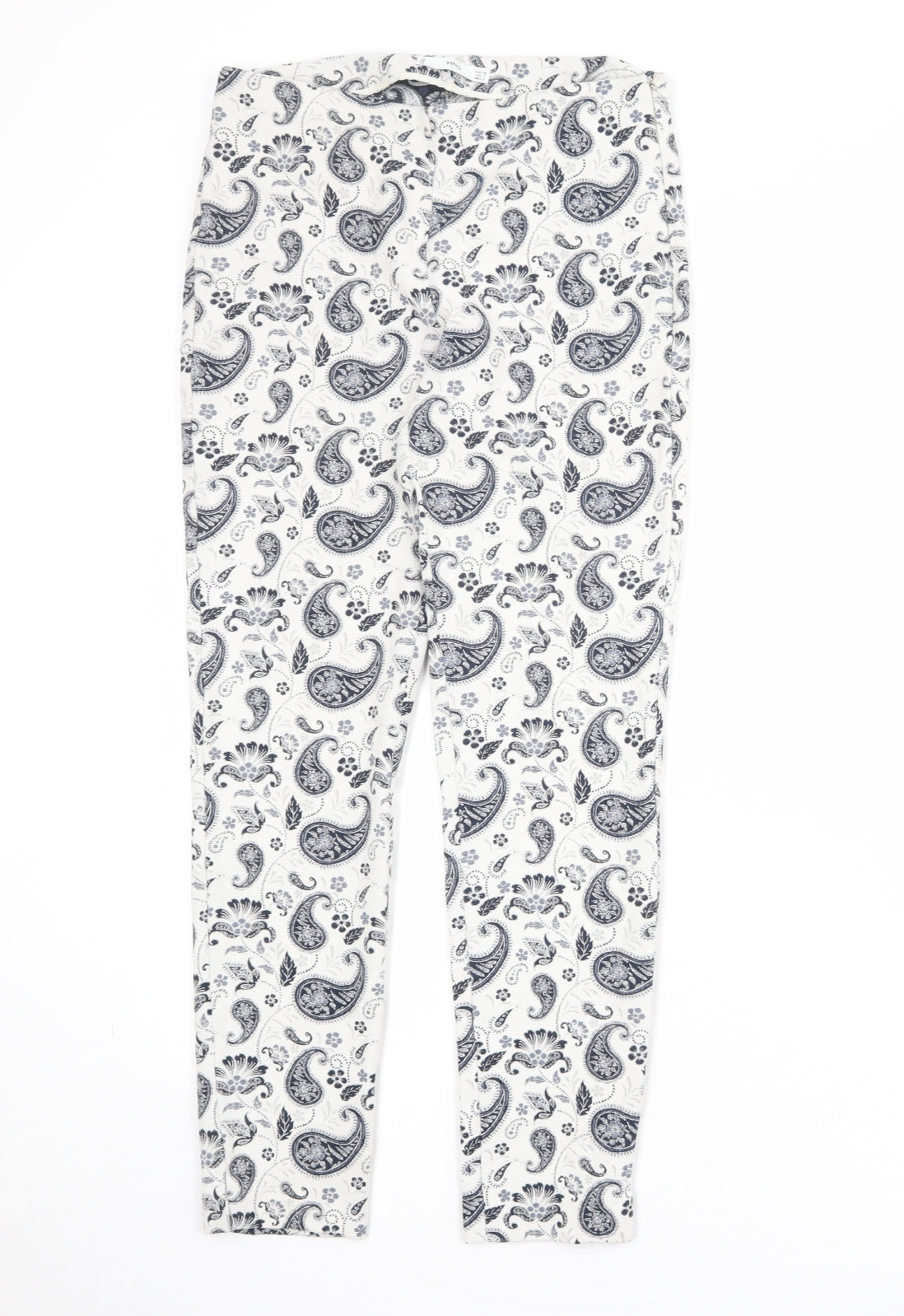 Mango Womens Ivory Paisley Polyester Trousers Size 8 Regular Zip