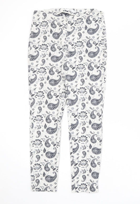 Mango Womens Ivory Paisley Polyester Trousers Size 8 Regular Zip