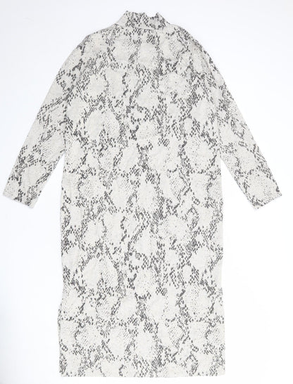 Marks and Spencer Womens Grey Animal Print Viscose Jumper Dress Size 14 Mock Neck Pullover - Snakeskin pattern
