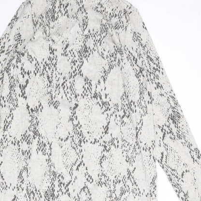 Marks and Spencer Womens Grey Animal Print Viscose Jumper Dress Size 14 Mock Neck Pullover - Snakeskin pattern