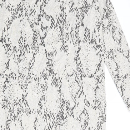 Marks and Spencer Womens Grey Animal Print Viscose Jumper Dress Size 14 Mock Neck Pullover - Snakeskin pattern