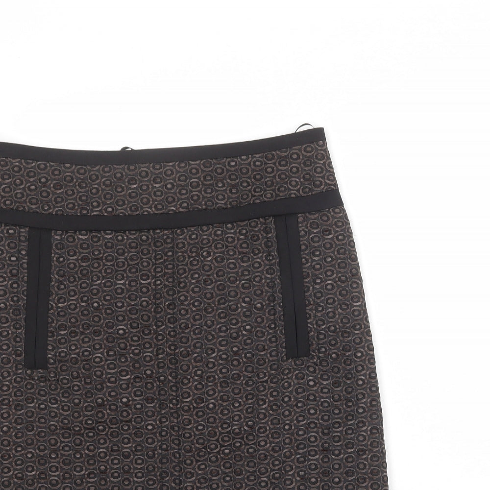 Marks and Spencer Womens Grey Geometric Polyester A-Line Skirt Size 10 Zip