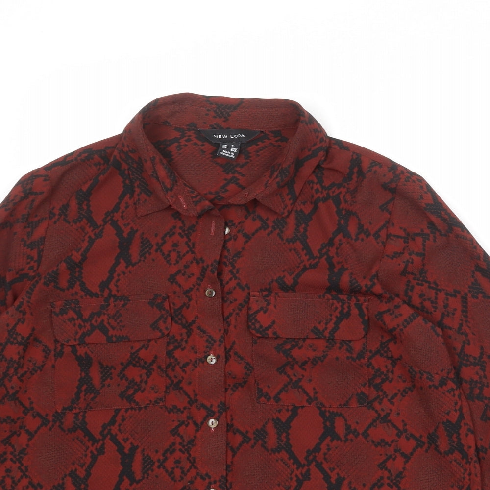 Womens UK Size 8 New Look Red Basic Button-Up