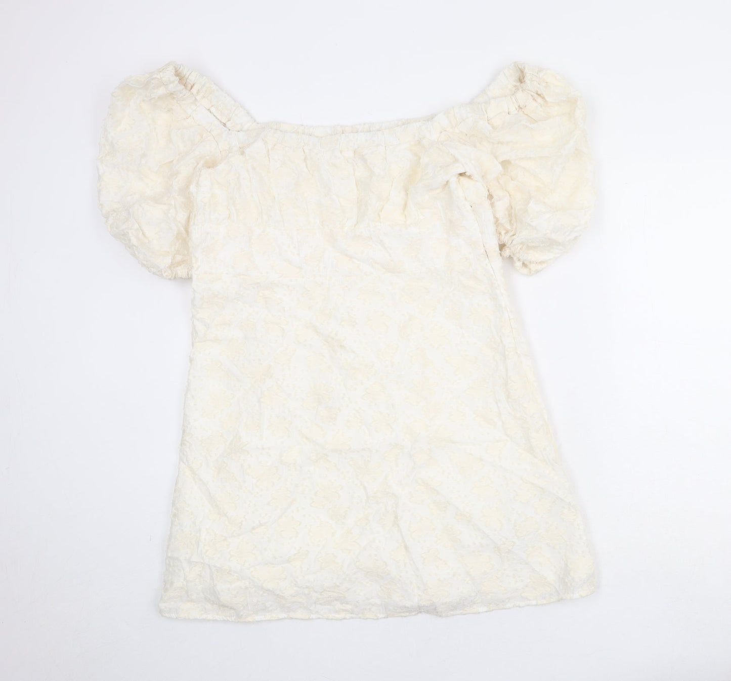 Zara Womens Ivory Geometric Cotton Mini Size XL Off the Shoulder Pullover