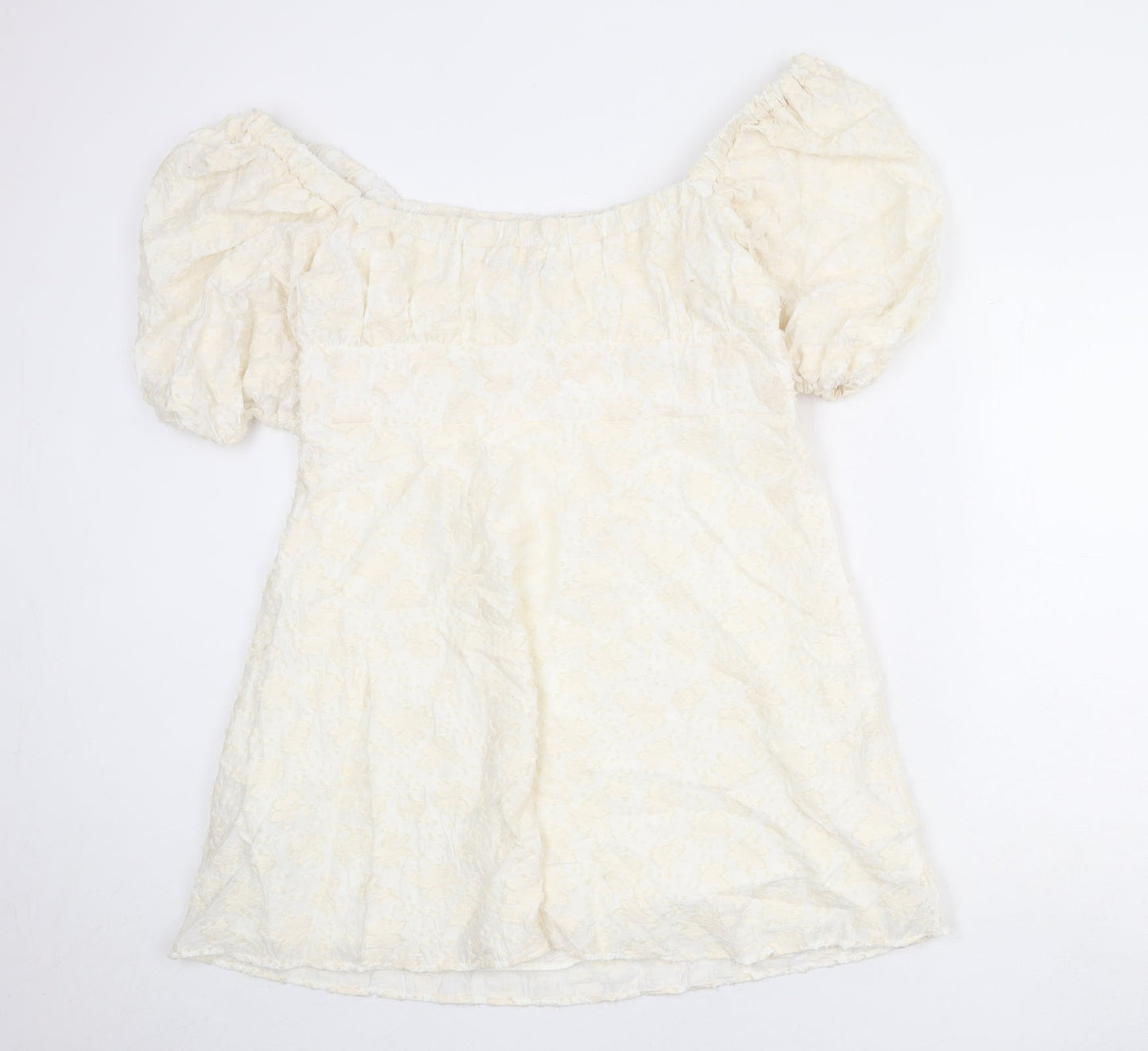 Zara Womens Ivory Geometric Cotton Mini Size XL Off the Shoulder Pullover
