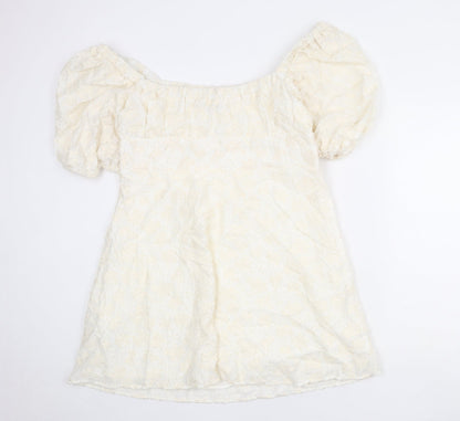 Zara Womens Ivory Geometric Cotton Mini Size XL Off the Shoulder Pullover