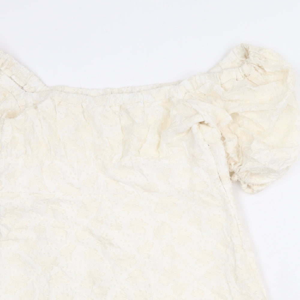 Zara Womens Ivory Geometric Cotton Mini Size XL Off the Shoulder Pullover
