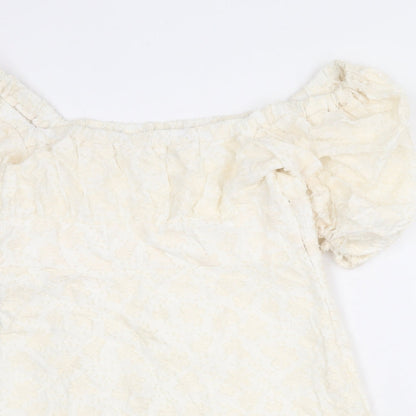 Zara Womens Ivory Geometric Cotton Mini Size XL Off the Shoulder Pullover