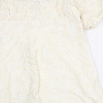 Zara Womens Ivory Geometric Cotton Mini Size XL Off the Shoulder Pullover