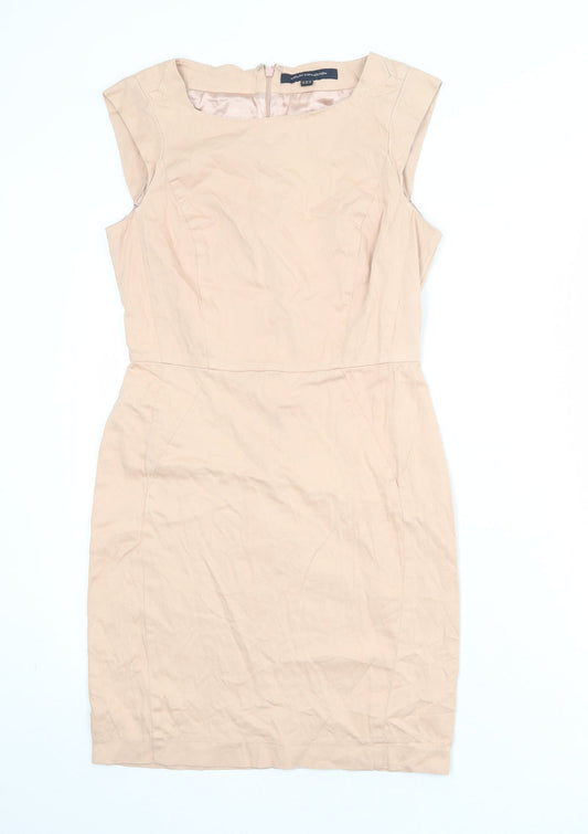 French Connection Womens Pink Cotton Shift Size 10 Round Neck Zip