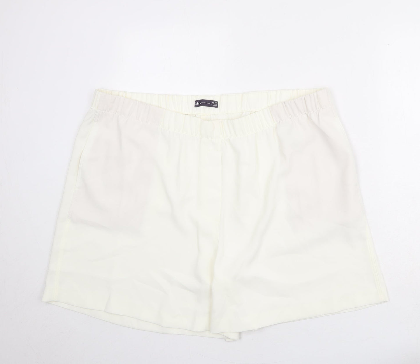 Marks and Spencer Womens Ivory Polyester Basic Shorts Size 24 Regular Pull On