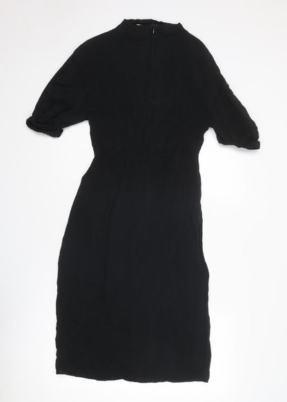 H&M Womens Black Cupro A-Line Size 4 Round Neck Zip