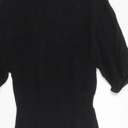 H&M Womens Black Cupro A-Line Size 4 Round Neck Zip