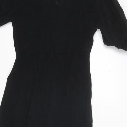 H&M Womens Black Cupro A-Line Size 4 Round Neck Zip